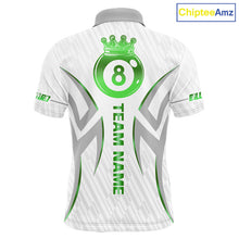 Load image into Gallery viewer, White And Green Custom Crown 8 Ball Men's Billiards Shirts, Billiard Jersey Team Polo &amp; 1/4 Zip TDM6055