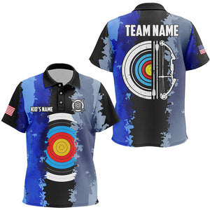 Personalized Blue Jerseys Archery Target 3D Kid Polo Shirts Custom Team League Archery Shirts TDM1423