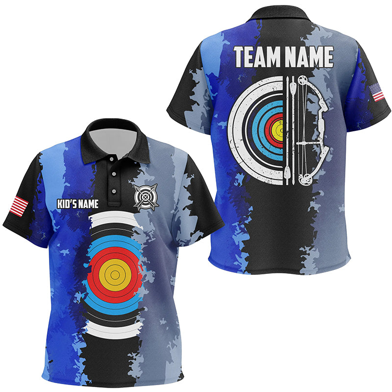 Personalized Blue Jerseys Archery Target 3D Kid Polo Shirts Custom Team League Archery Shirts TDM1423
