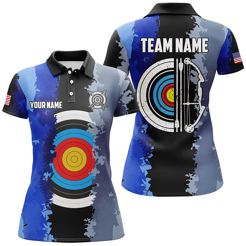 Personalized Blue Jerseys Archery Target 3D Women Polo Shirts Custom Team League Archery Shirts TDM1423
