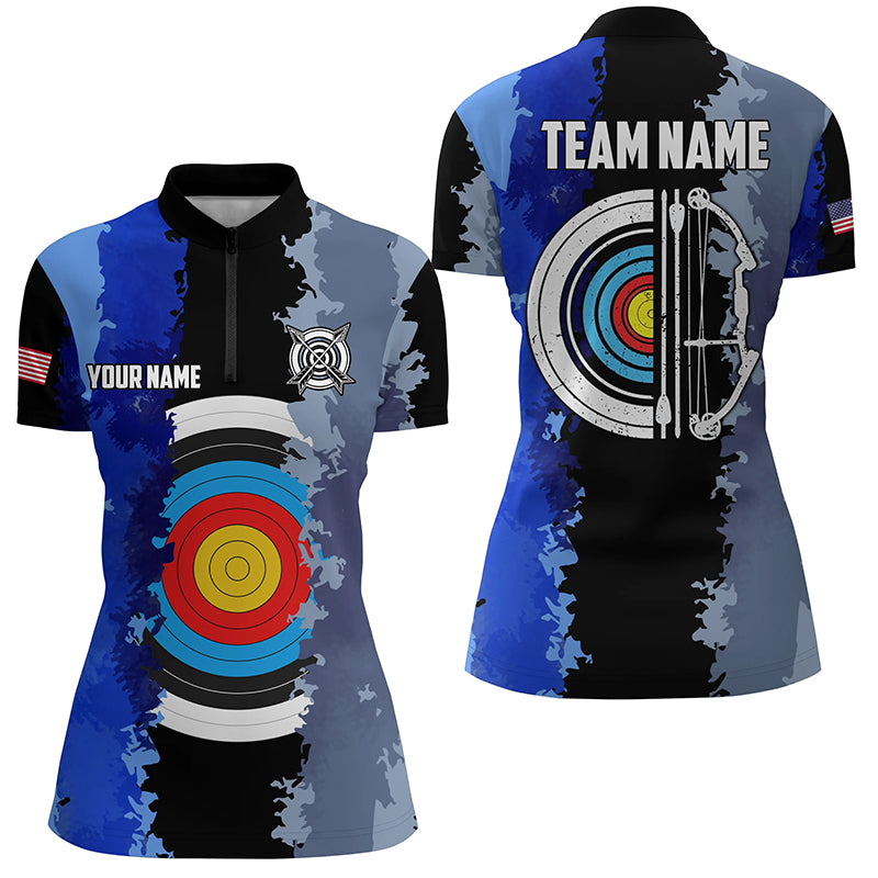 Blue Jerseys Archery Target 3D Women Quarter-Zip Shirts Custom Team League Archery Shirts TDM1423