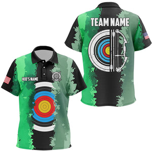 Personalized Green Jerseys Archery Target 3D Kid Polo Shirts Custom Team League Archery Shirts TDM1424