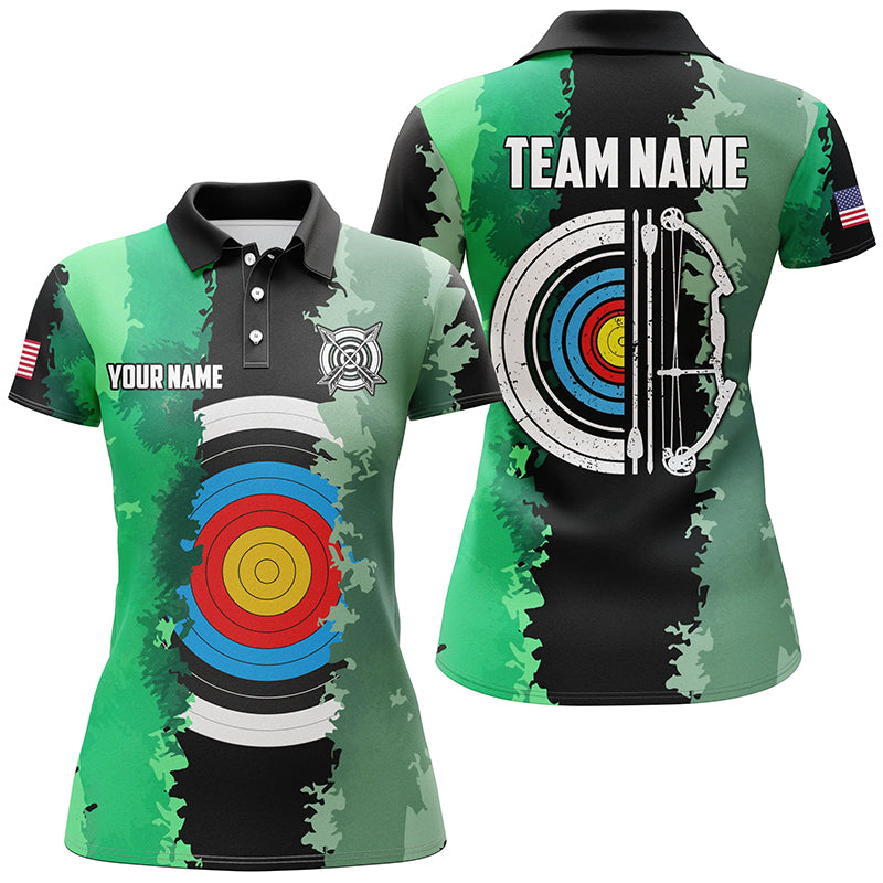 Personalized Green Jerseys Archery Target 3D Women Polo Shirts Custom Team League Archery Shirts TDM1424