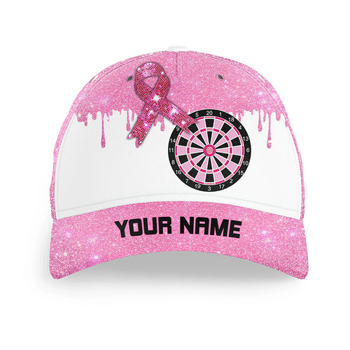 Pink Glitter Ribbon Dartboard Breast Cancer Awareness Darts Caps, Custom Top Darts Hat Gifts TDM1795
