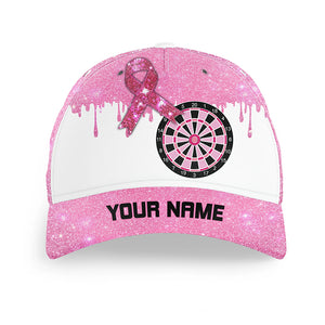 Pink Glitter Ribbon Dartboard Breast Cancer Awareness Darts Caps, Custom Top Darts Hat Gifts TDM1795