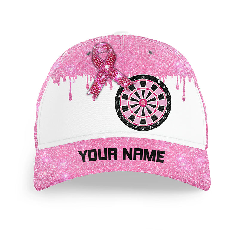 Pink Glitter Ribbon Dartboard Breast Cancer Awareness Darts Caps, Custom Top Darts Hat Gifts TDM1795