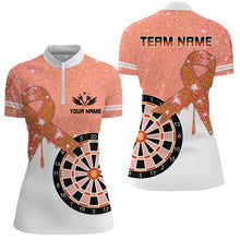Load image into Gallery viewer, Orange Glitter Ribbon Dartboard Breast Cancer Awareness Darts Shirts For Women Custom Darts Jersey TDM1796