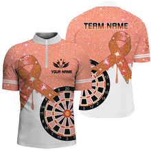 Load image into Gallery viewer, Orange Glitter Ribbon Dartboard Breast Cancer Awareness Darts Shirts For Men Custom Darts Jersey TDM1796