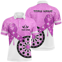 Load image into Gallery viewer, Purple Glitter Ribbon Dartboard Breast Cancer Awareness Darts Shirts For Men Custom Darts Jersey TDM1797