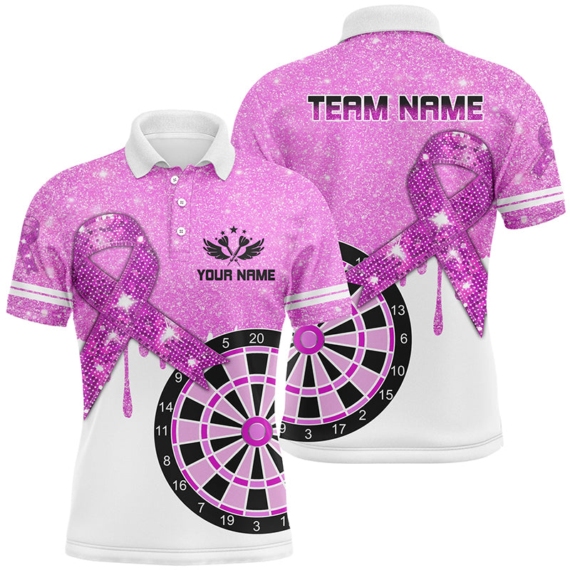 Purple Glitter Ribbon Dartboard Breast Cancer Awareness Darts Shirts For Men Custom Darts Jersey TDM1797