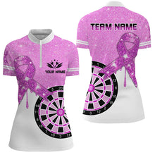 Load image into Gallery viewer, Purple Glitter Ribbon Dartboard Breast Cancer Awareness Darts Shirts For Women Custom Darts Jersey TDM1797