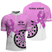 Load image into Gallery viewer, Purple Glitter Ribbon Dartboard Breast Cancer Awareness Darts Shirts For Men Custom Darts Jersey TDM1797