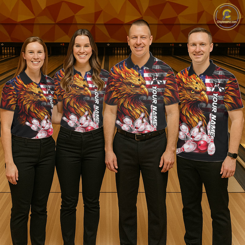 Bowling Team Wearing Smoke American Flag Phoenix Bowling Polo Shirts Front View