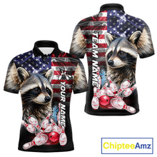 Load image into Gallery viewer, Smoke American Flag Raccoon Bowling Custom Polo Shirt For Men Patriotic Bowling League Team Jersey