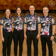 Load image into Gallery viewer, Bowling Team Wearing Smoke American Flag Raccoon Bowling Polo Shirts Front View