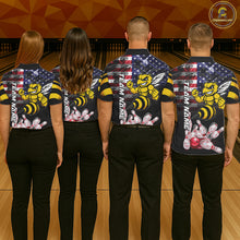 Load image into Gallery viewer, Bowling Team Wearing Smoke American Flag Funny Bee Bowling Polo Shirts Back View