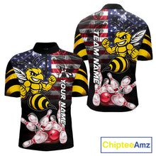 Load image into Gallery viewer, Smoke American Flag Funny Bee Bowling Quarter Zip Shirt For Men Custom Patriotic Bowling Team Jersey