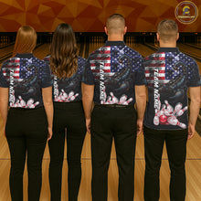 Load image into Gallery viewer, Bowling Team Wearing Smoke American Flag Scorpion Bowling Polo Shirts Back View