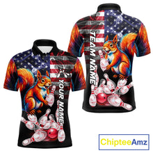 Load image into Gallery viewer, Smoke American Flag Squirrel Bowling Custom Polo Shirt For Men Patriotic Bowling League Team Jersey