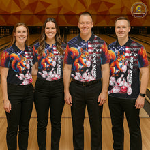 Load image into Gallery viewer, Bowling Team Wearing Smoke American Flag Squirrel Bowling Polo Shirts Front View