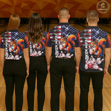 Load image into Gallery viewer, Bowling Team Wearing Smoke American Flag Squirrel Bowling Polo Shirts Back View