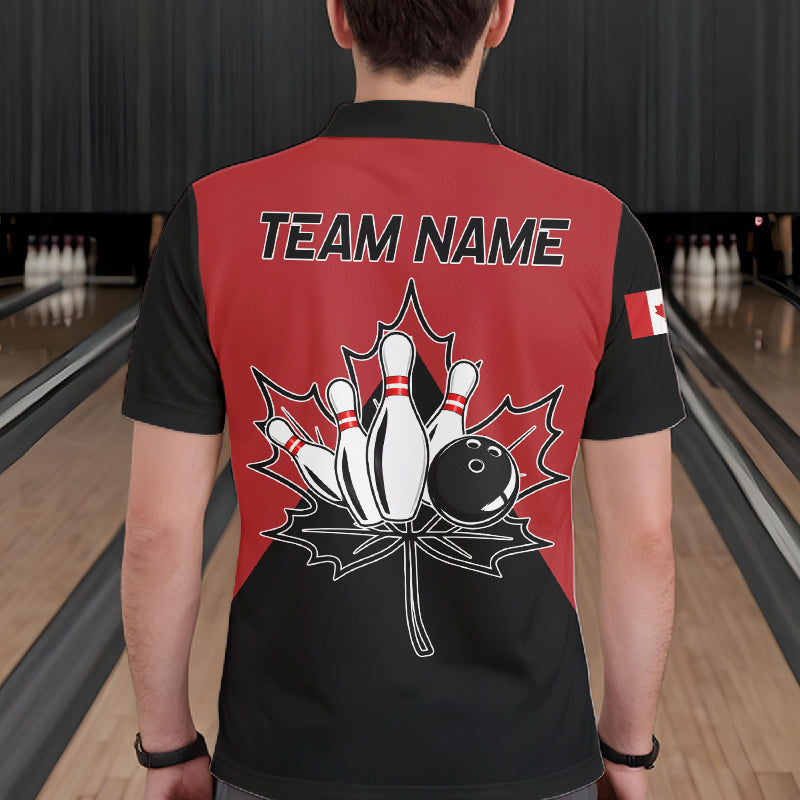 Man Wearing Canada Bowling Polo Shirt Back View Personalized Bowling Team Jersey