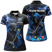 Load image into Gallery viewer, Blue Grim Reaper Billiard Shirts For Women Custom Thunder Lightning Team League Billiard Jerseys TDM2198