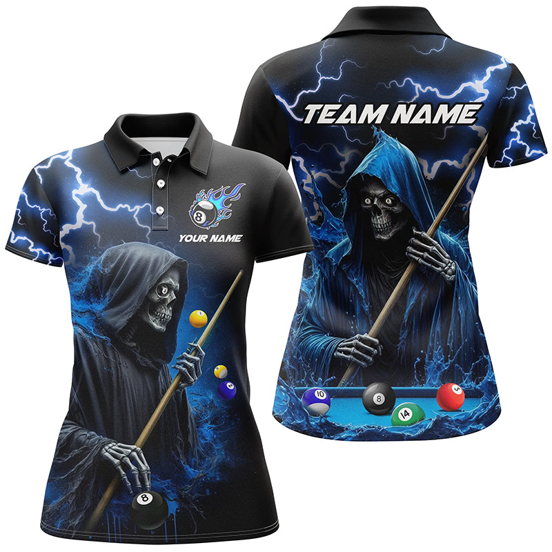 Blue Grim Reaper Billiard Shirts For Women Custom Thunder Lightning Team League Billiard Jerseys TDM2198