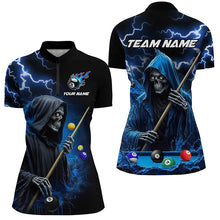 Load image into Gallery viewer, Blue Grim Reaper Billiard Shirts For Women Custom Thunder Lightning Team League Billiard Jerseys TDM2198