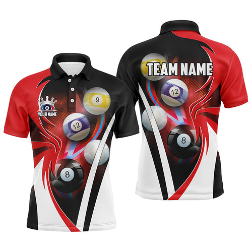 Personalized Billiard Tournament Shirts For Men Custom Team Name Billiard Balls Pool Jerseys | Red TDM2469