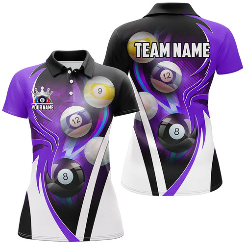 Personalized Billiard Tournament Shirts For Women Custom Team Name Billiard Balls Pool Jersey |Purple TDM2471