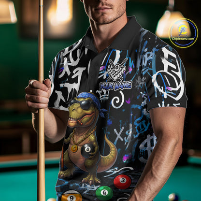 Colorful Graffiti Funny Dinosaur 8 Ball Pool Billiard Shirt For Men Custom Billiard Team Jersey TDM7490