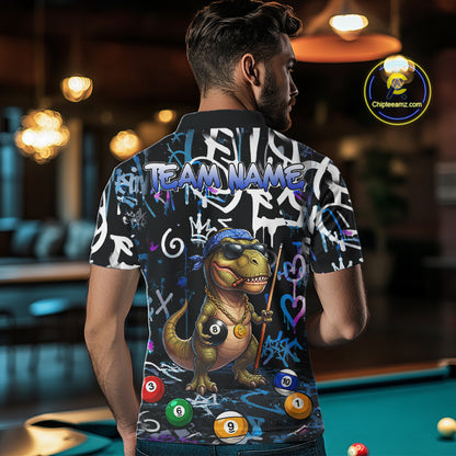 Colorful Graffiti Funny Dinosaur 8 Ball Pool Billiard Shirt For Men Custom Billiard Team Jersey TDM7490