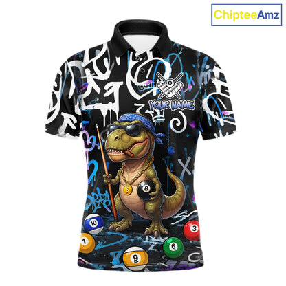 Colorful Graffiti Funny Dinosaur 8 Ball Pool Billiard Shirt For Men Custom Billiard Team Jersey TDM7490