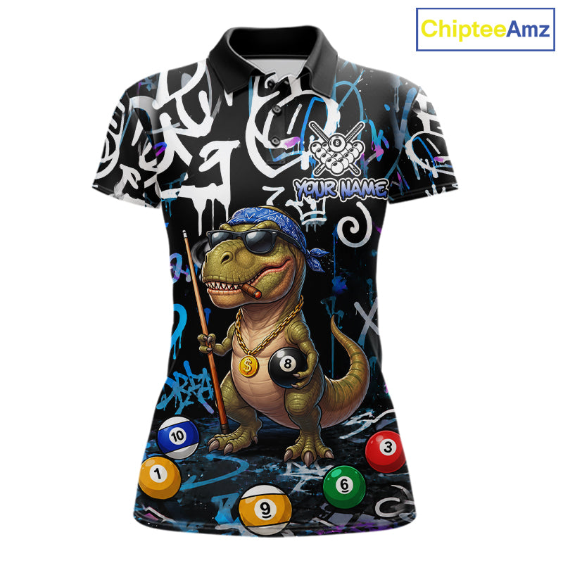 Colorful Graffiti Funny Dinosaur 8 Ball Pool Billiard Shirt For Women Custom Billiard Team Jersey TDM7490