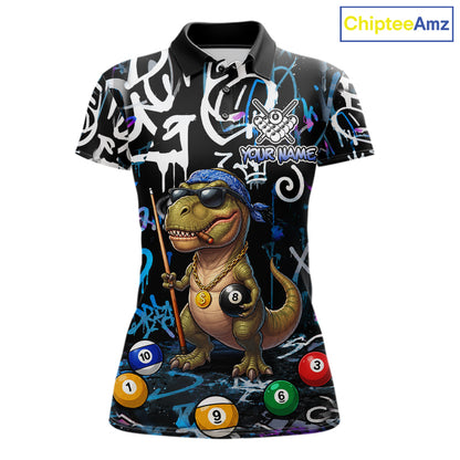 Colorful Graffiti Funny Dinosaur 8 Ball Pool Billiard Shirt For Women Custom Billiard Team Jersey TDM7490
