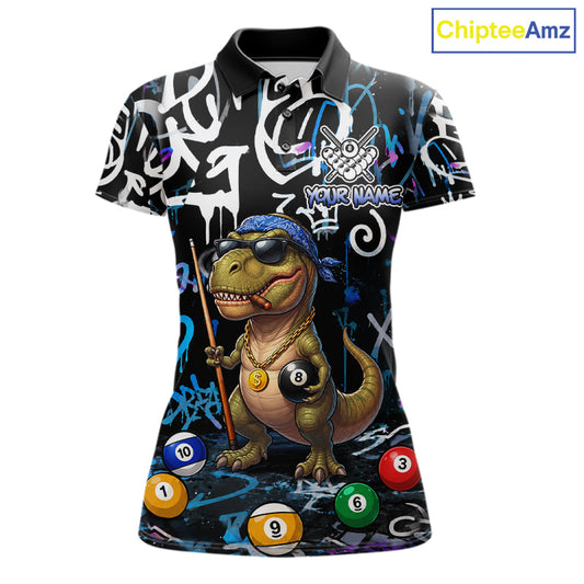 Colorful Graffiti Funny Dinosaur 8 Ball Pool Billiard Shirt For Women Custom Billiard Team Jersey TDM7490