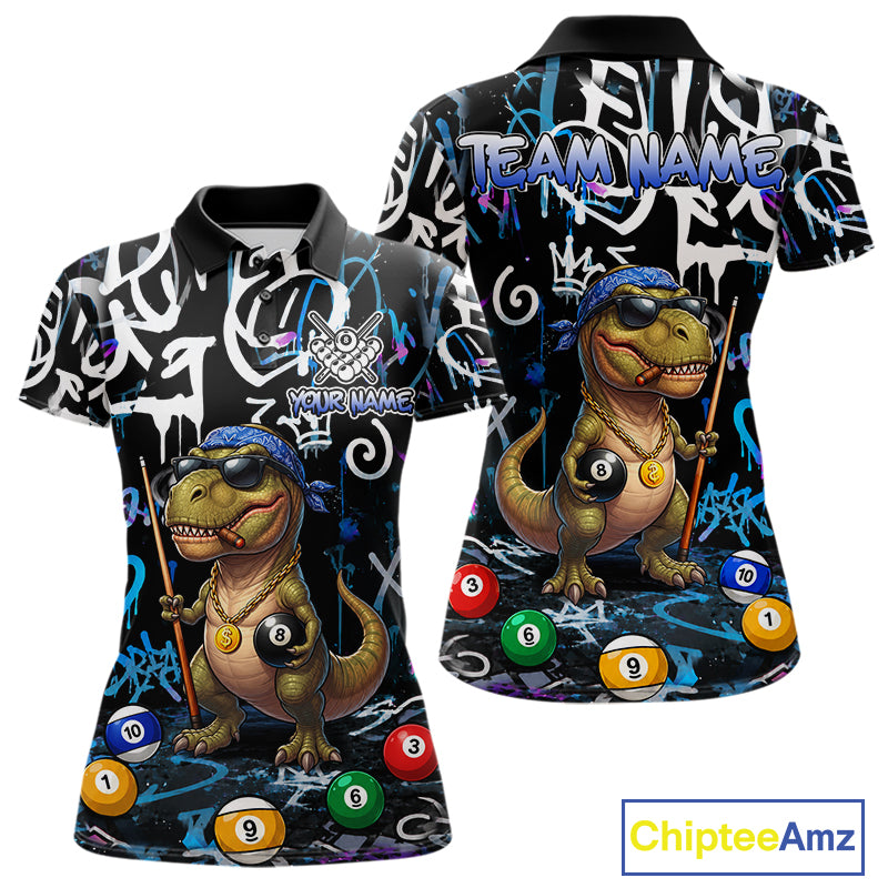 Colorful Graffiti Funny Dinosaur 8 Ball Pool Billiard Shirt For Women Custom Billiard Team Jersey TDM7490