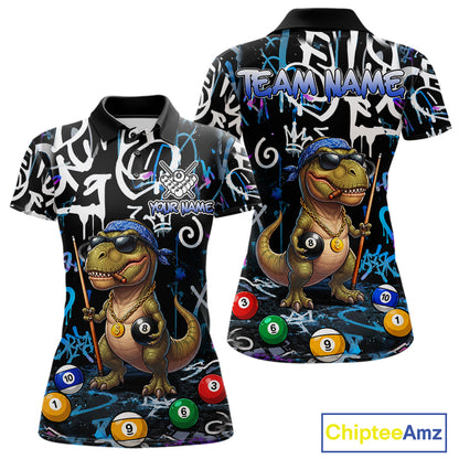 Colorful Graffiti Funny Dinosaur 8 Ball Pool Billiard Shirt For Women Custom Billiard Team Jersey TDM7490