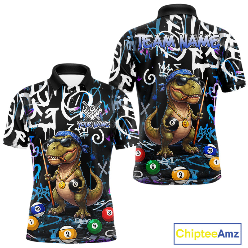 Colorful Graffiti Funny Dinosaur 8 Ball Pool Billiard Shirt For Men Custom Billiard Team Jersey TDM7490