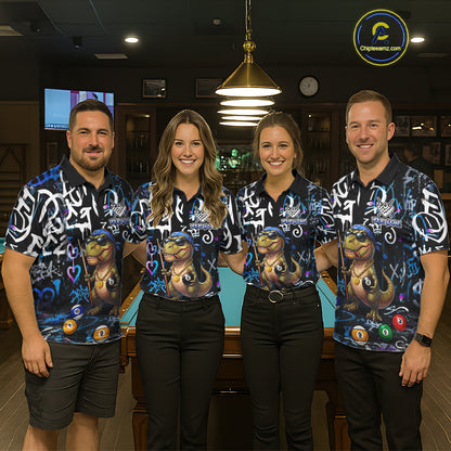 Colorful Graffiti Funny Dinosaur 8 Ball Pool Billiard Shirt For Women Custom Billiard Team Jersey TDM7490