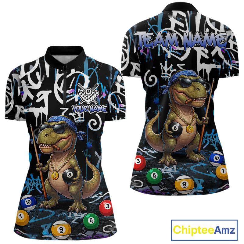 Colorful Graffiti Funny Dinosaur 8 Ball Pool Billiard Shirt For Women Custom Billiard Team Jersey TDM7490