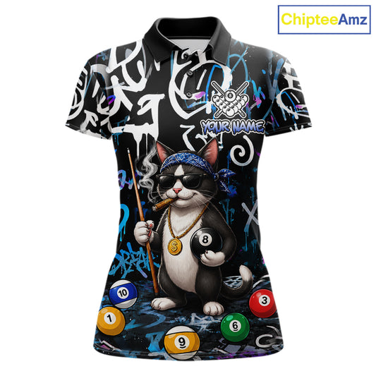 Colorful Graffiti Funny Cat 8 Ball Billiard Shirt For Women Custom Pool Team Jersey Polo & 1/4 Zip TDM7491