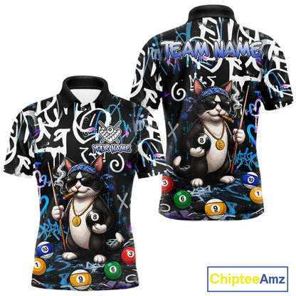Colorful Graffiti Funny Cat 8 Ball Billiard Shirt For Men Custom Pool Team Jersey Polo & 1/4 Zip TDM7491
