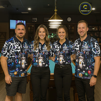 Colorful Graffiti Funny Cat 8 Ball Billiard Shirt For Men Custom Pool Team Jersey Polo & 1/4 Zip TDM7491