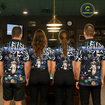 Colorful Graffiti Funny Cat 8 Ball Billiard Shirt For Men Custom Pool Team Jersey Polo & 1/4 Zip TDM7491