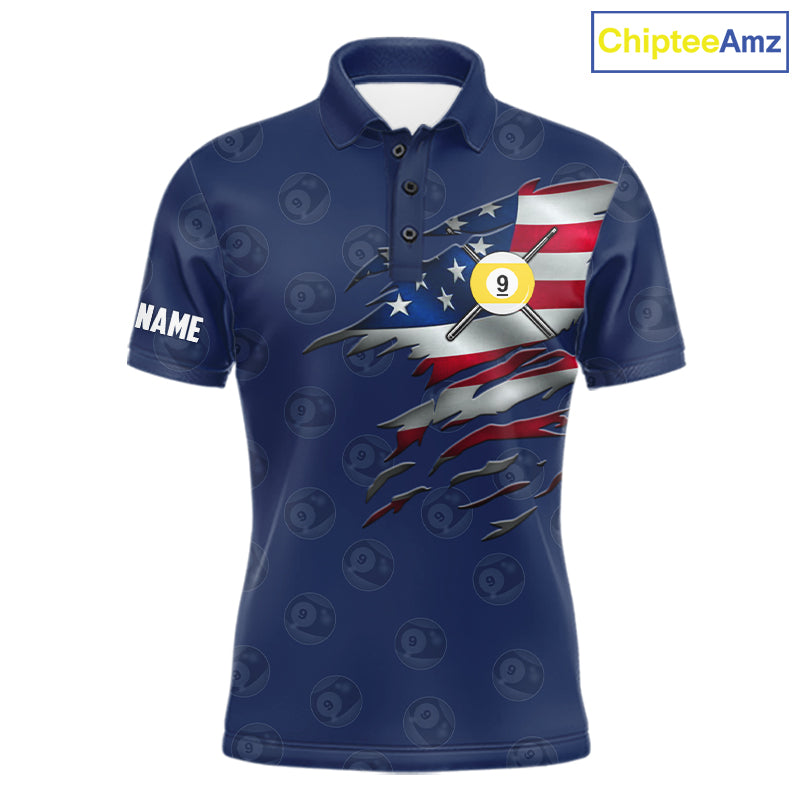 Navy Blue Grunge American Flag Billiard Shirts For Men Custom Patriotic 9 Ball Pool Team Jersey TDM7834