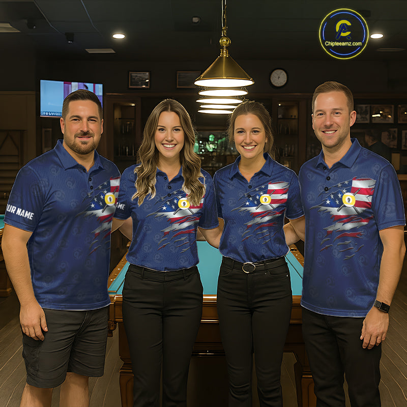 Navy Blue Grunge American Flag Billiard Shirts For Men Custom Patriotic 9 Ball Pool Team Jersey TDM7834