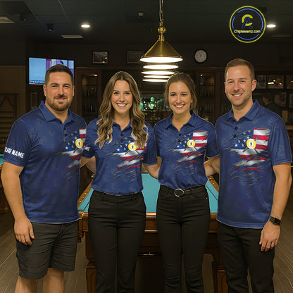 Navy Blue Grunge American Flag Billiard Shirts For Men Custom Patriotic 9 Ball Pool Team Jersey TDM7834