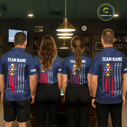 Navy Blue Grunge American Flag Billiard Shirts For Men Custom Patriotic 9 Ball Pool Team Jersey TDM7834